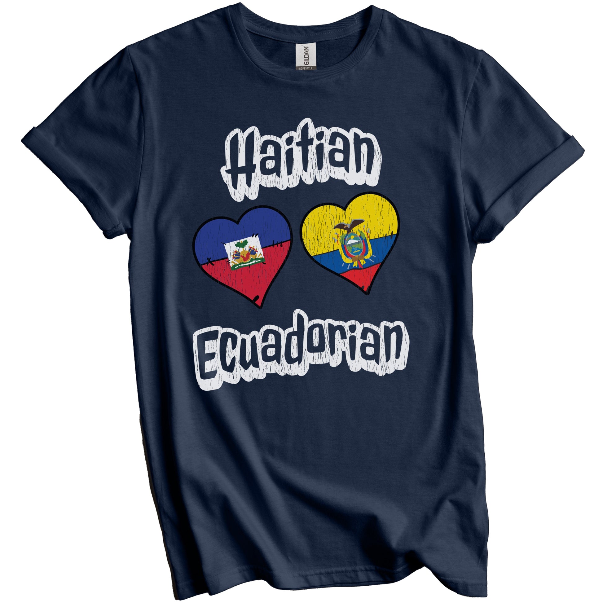 Haitian Ecuadorian Flag Heart Combo Haiti Ecuador Distressed T-Shirt