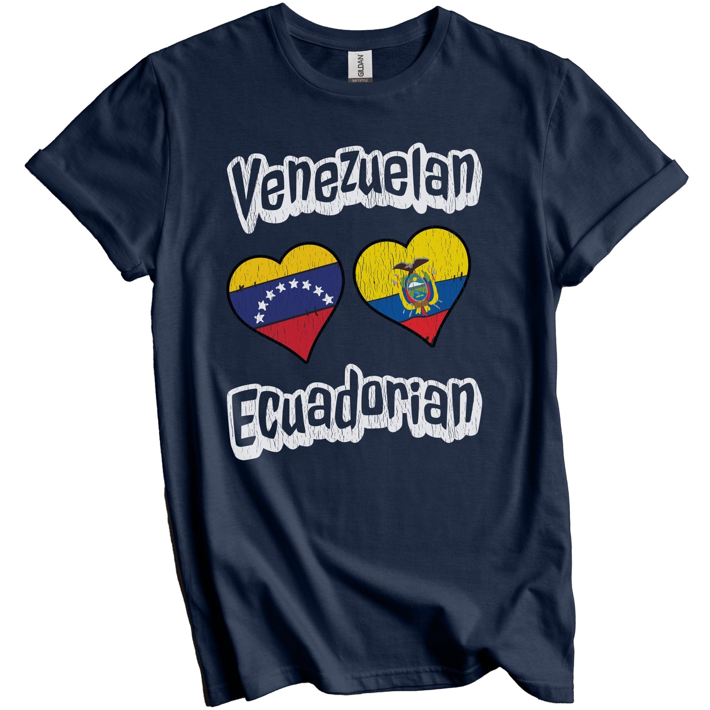 Venezuelan Ecuadorian Flag Heart Combo Venezuela Ecuador Distressed T-Shirt