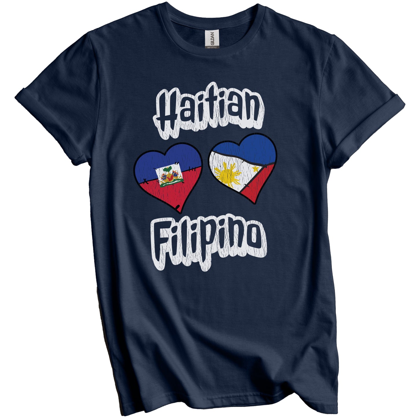 Haitian Filipino Flag Heart Combo Haiti Philippines Distressed T-Shirt