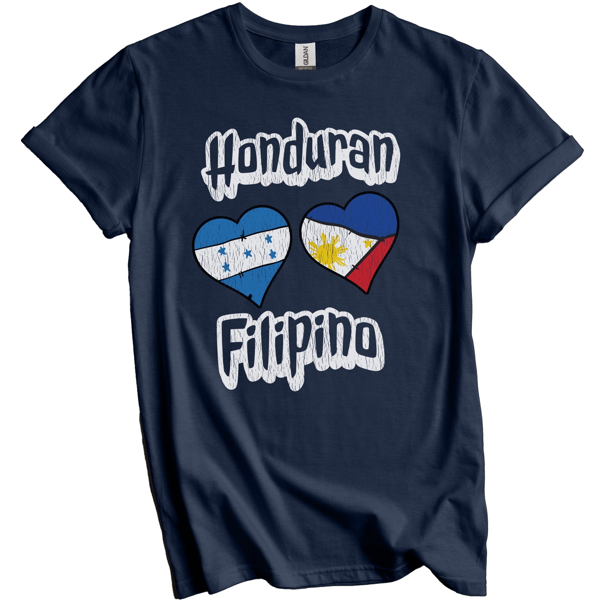 Honduran Filipino Flag Heart Combo Honduras Philippines Distressed T-Shirt
