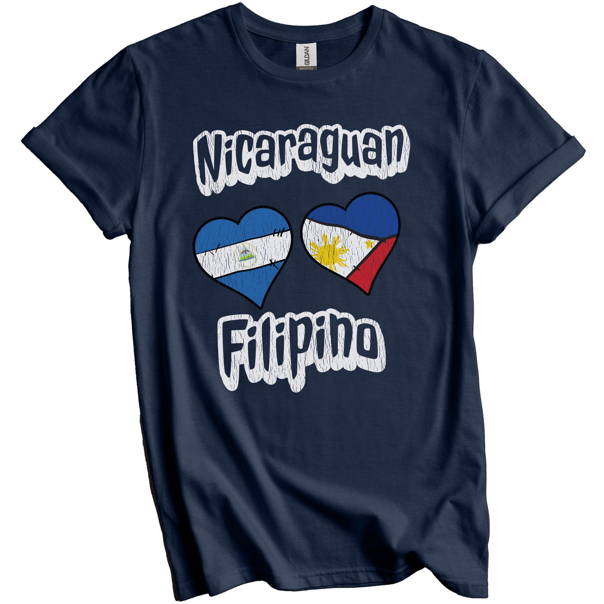 Nicaraguan Filipino Flag Heart Combo Nicaragua Philippines Distressed T-Shirt