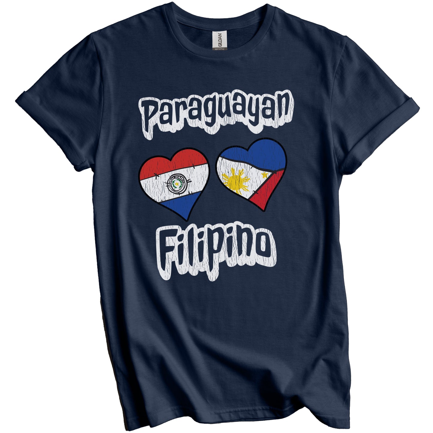 Paraguayan Filipino Flag Heart Combo Paraguay Philippines Distressed T-Shirt