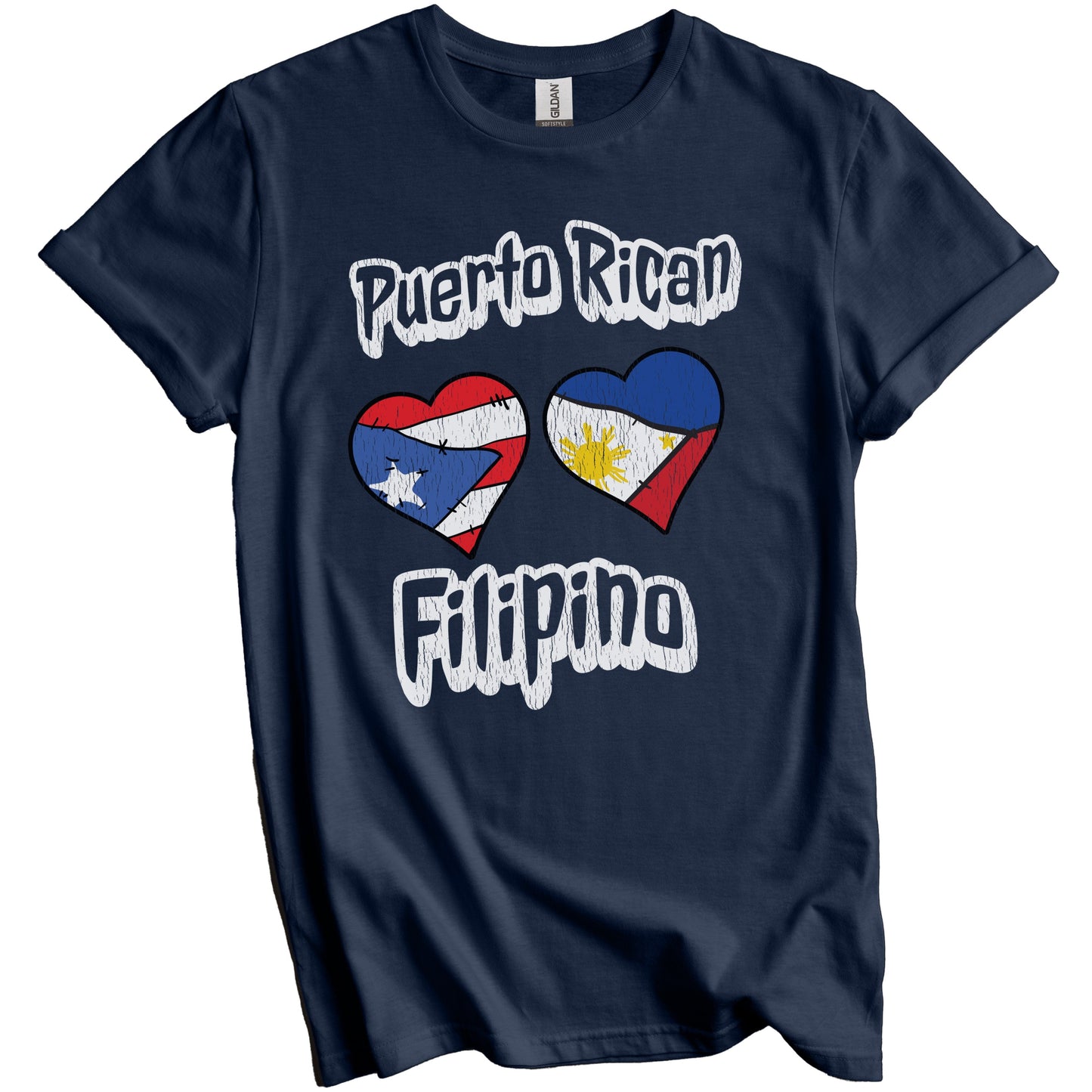 Puerto Rican Filipino Flag Hearts Puerto Rico Philippines Distressed T-Shirt