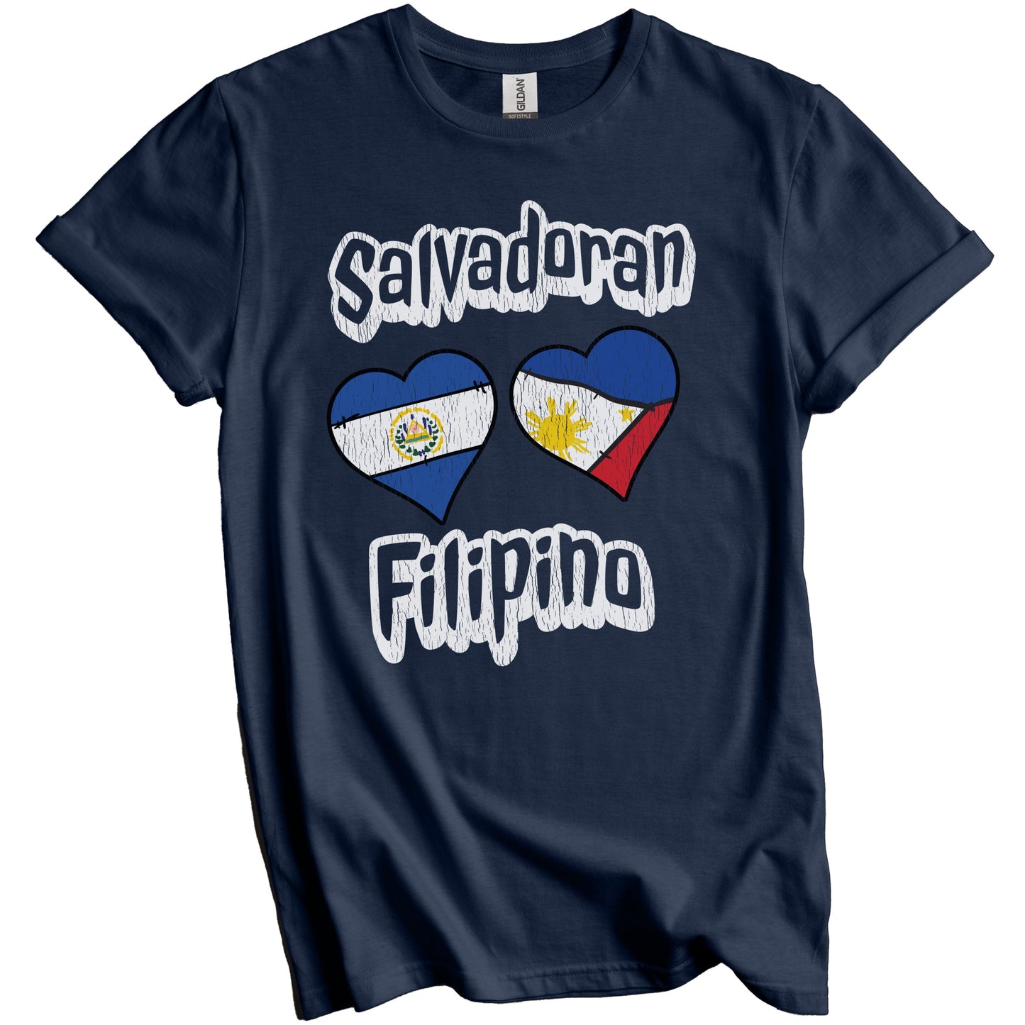 Salvadoran Filipino Flag Heart Combo El Salvador Philippines Distressed T-Shirt