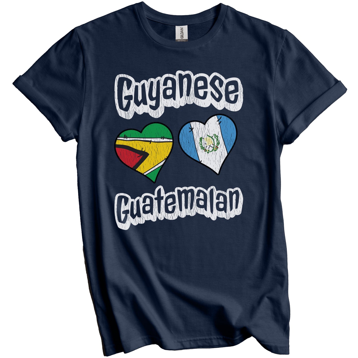 Guyanese Guatemalan Flag Heart Combo Guyana Guatemala Distressed T-Shirt