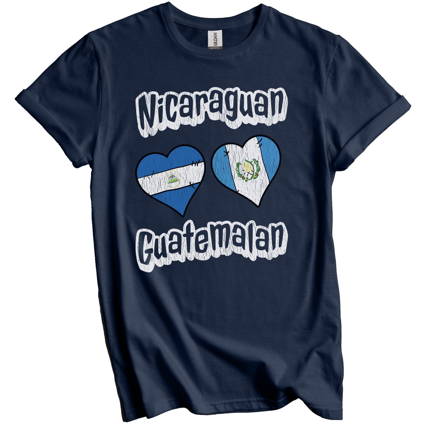 Nicaraguan Guatemalan Flag Heart Combo Nicaragua Guatemala Distressed T-Shirt