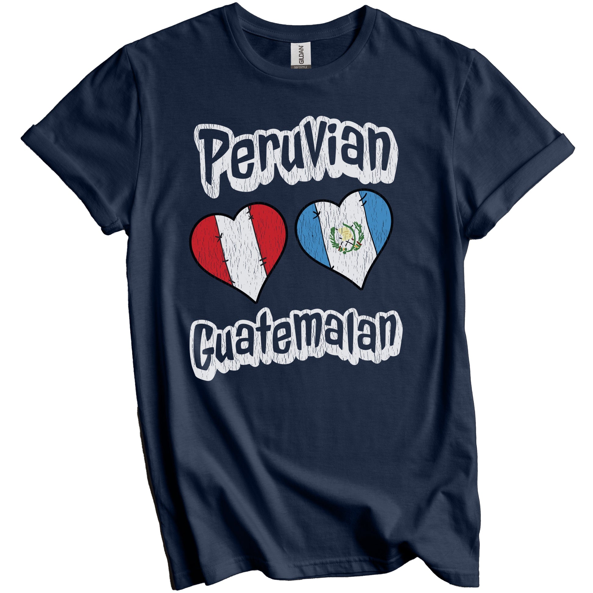 Peruvian Guatemalan Flag Heart Combo Peru Guatemala Distressed T-Shirt