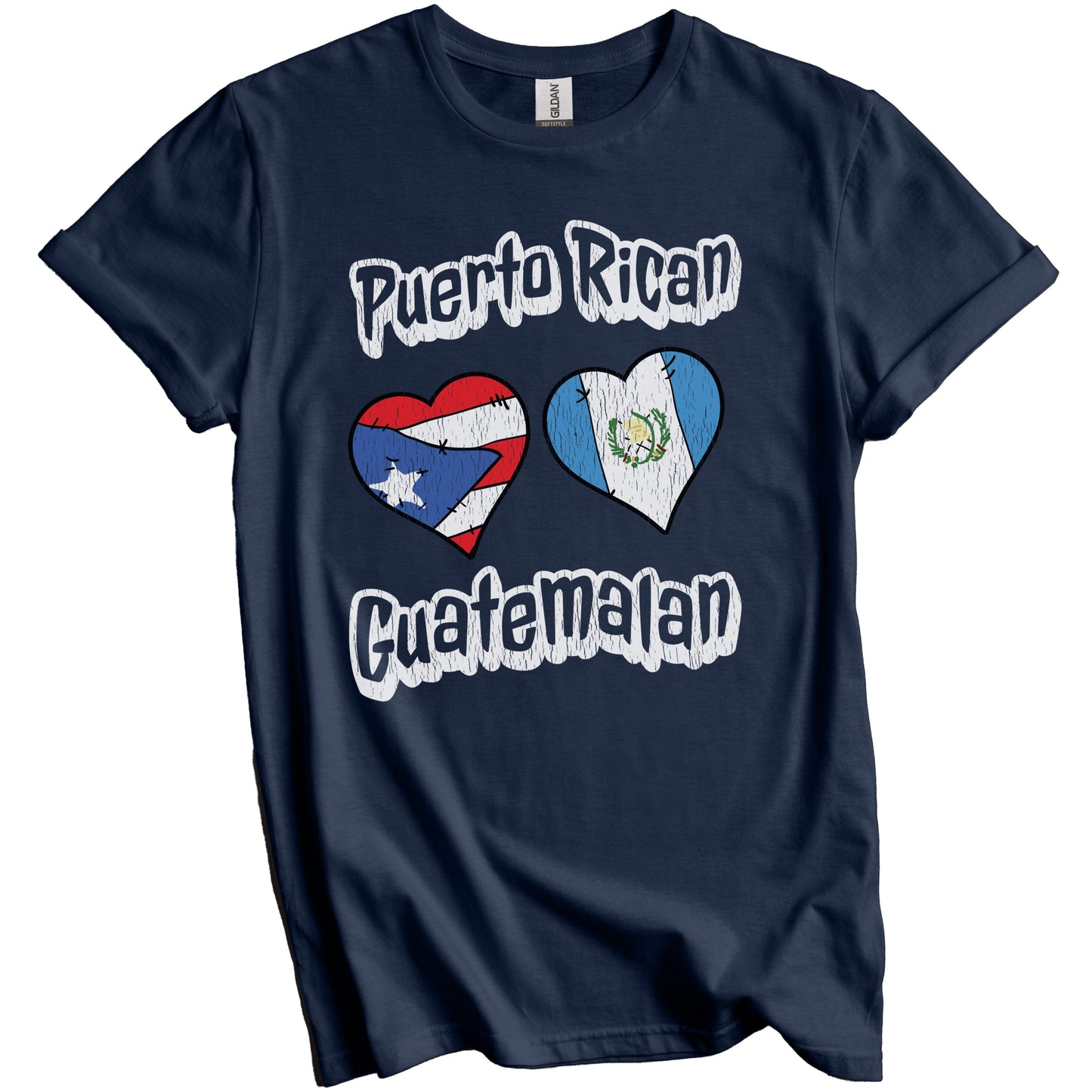 Puerto Rican Guatemalan Flag Hearts Puerto Rico Guatemala Distressed T-Shirt