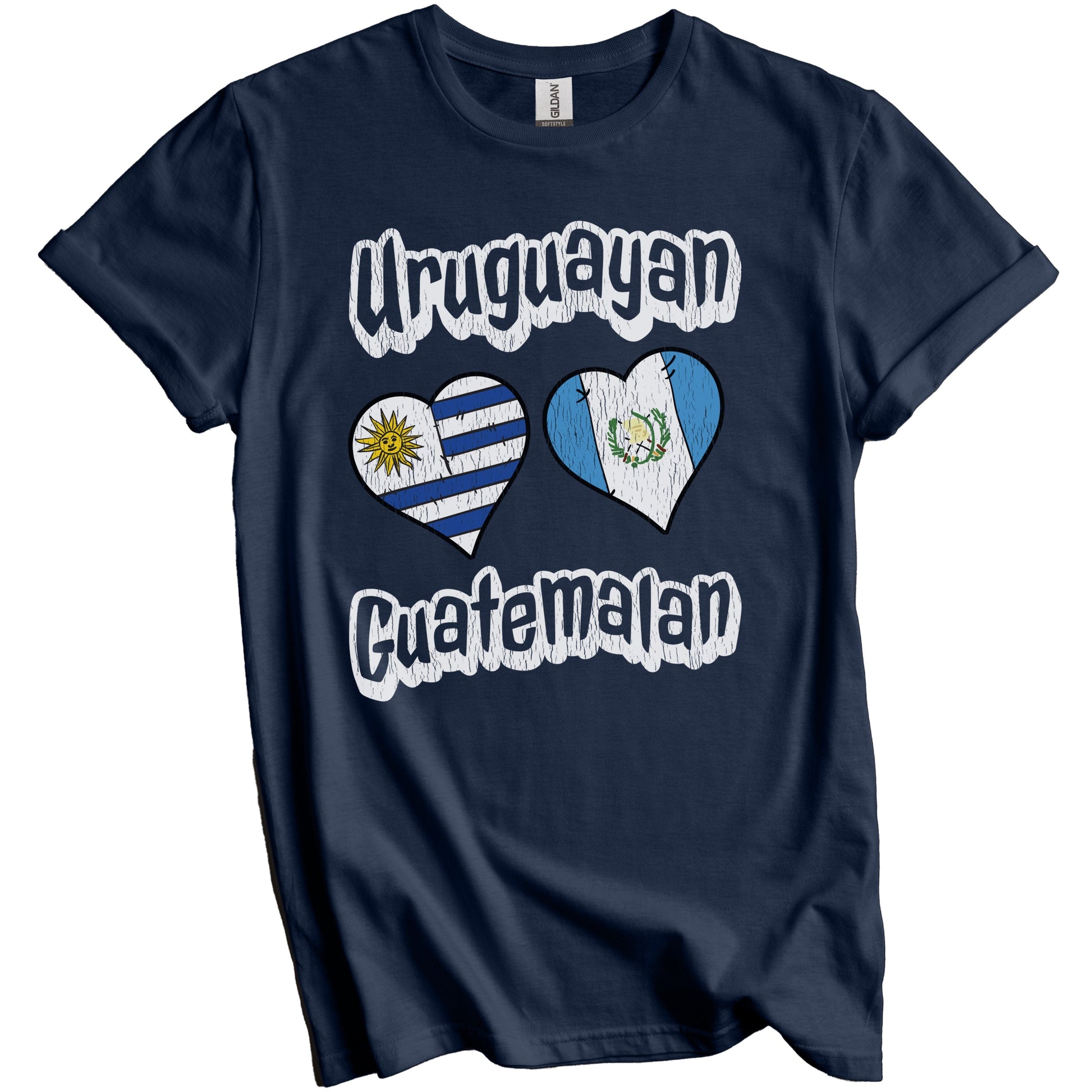Uruguayan Guatemalan Flag Heart Combo Uruguay Guatemala Distressed T-Shirt
