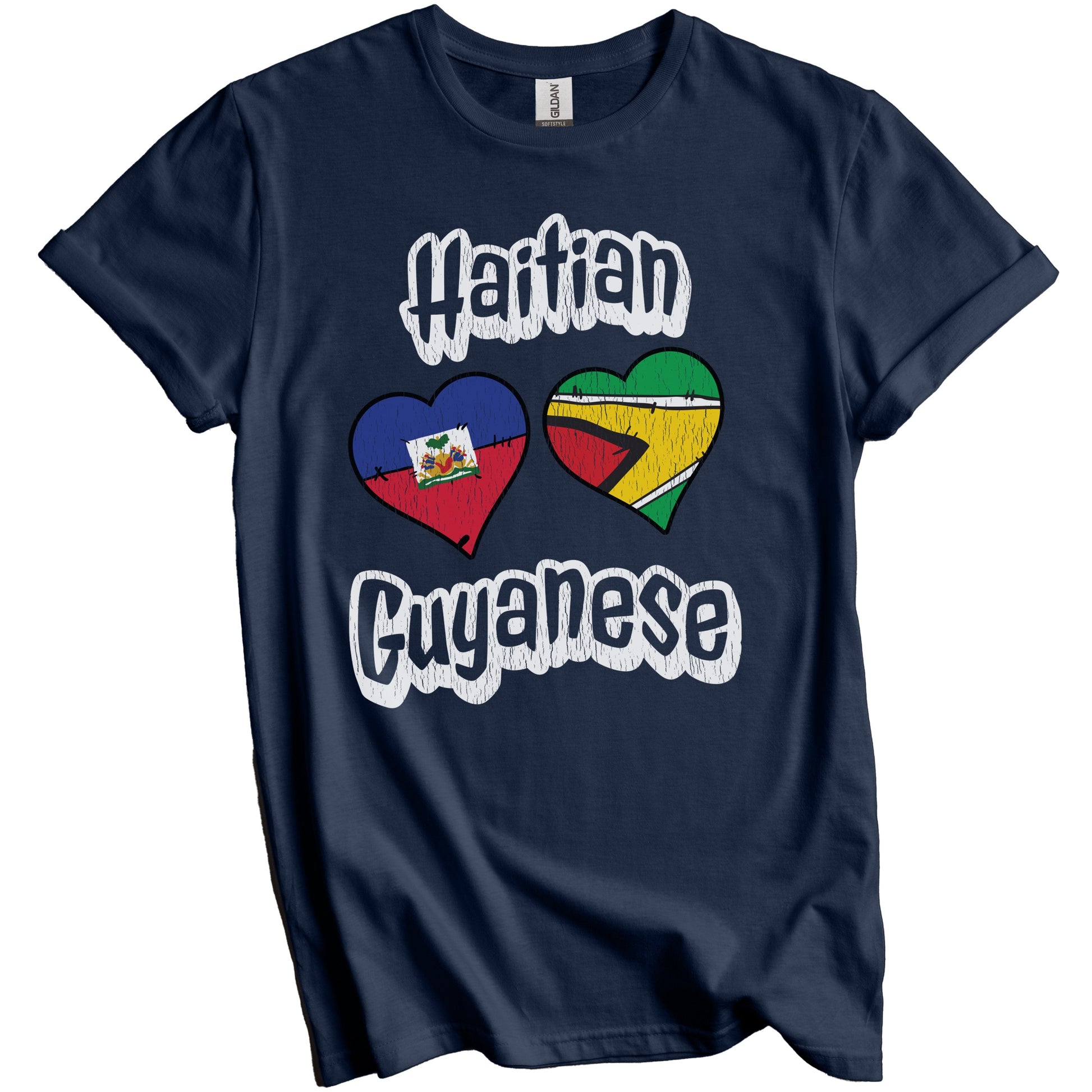 Haitian Guyanese Flag Heart Combo Haiti Guyana Distressed T-Shirt