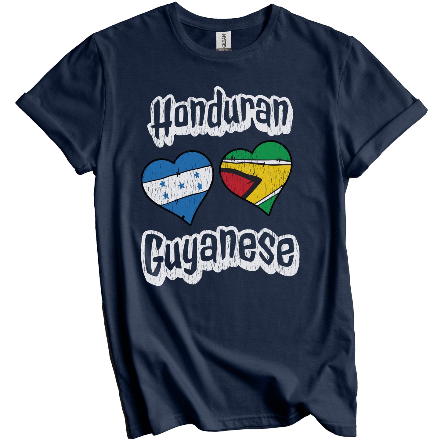 Honduran Guyanese Flag Heart Combo Honduras Guyana Distressed T-Shirt