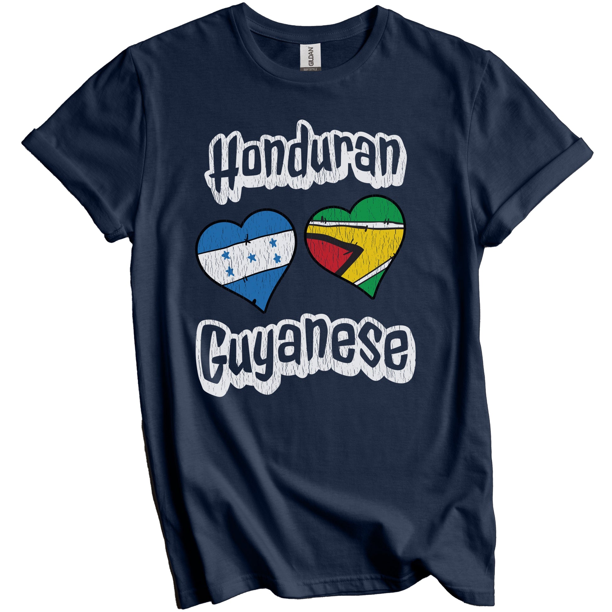 Honduran Guyanese Flag Heart Combo Honduras Guyana Distressed T-Shirt