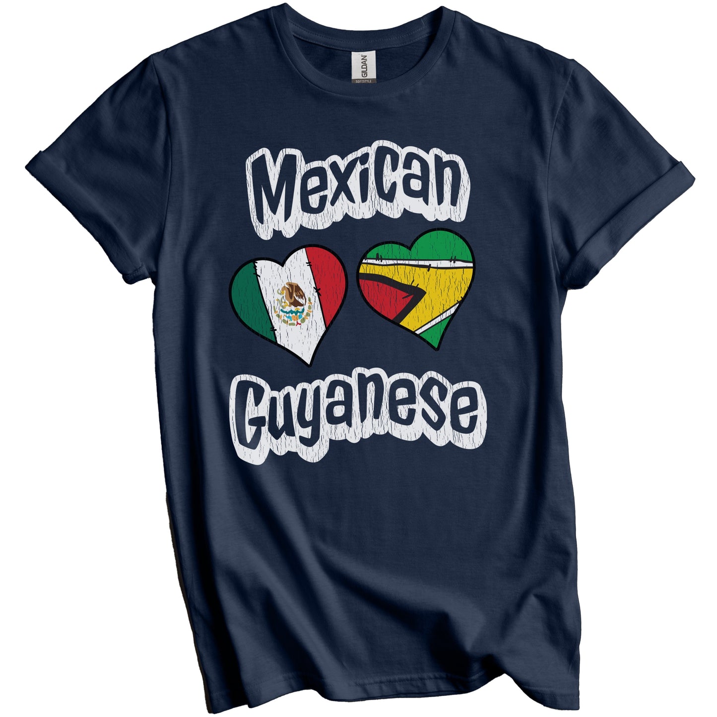 Mexican Guyanese Flag Heart Combo Mexico Guyana Distressed T-Shirt