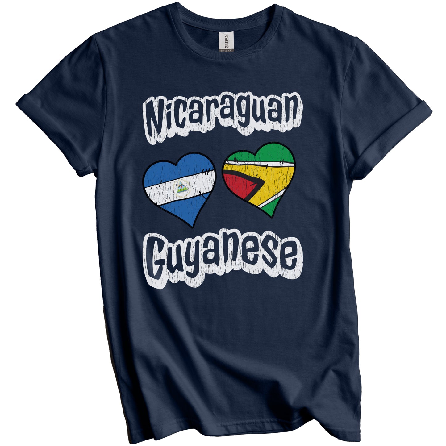 Nicaraguan Guyanese Flag Heart Combo Nicaragua Guyana Distressed T-Shirt