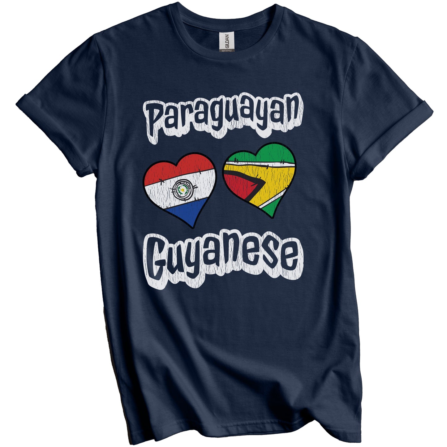 Paraguayan Guyanese Flag Heart Combo Paraguay Guyana Distressed T-Shirt