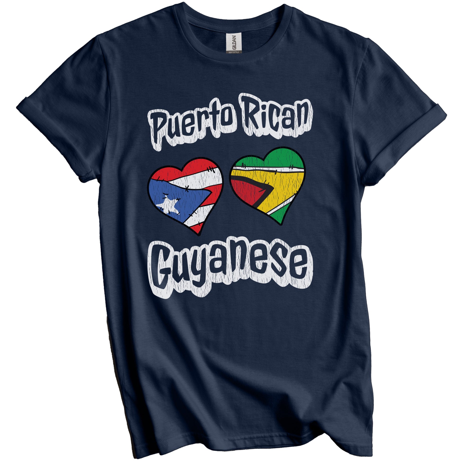 Puerto Rican Guyanese Flag Heart Combo Puerto Rico Guyana Distressed T-Shirt