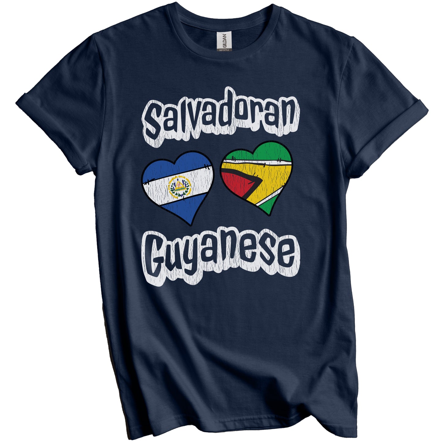 Salvadoran Guyanese Flag Heart Combo El Salvador Guyana Distressed T-Shirt
