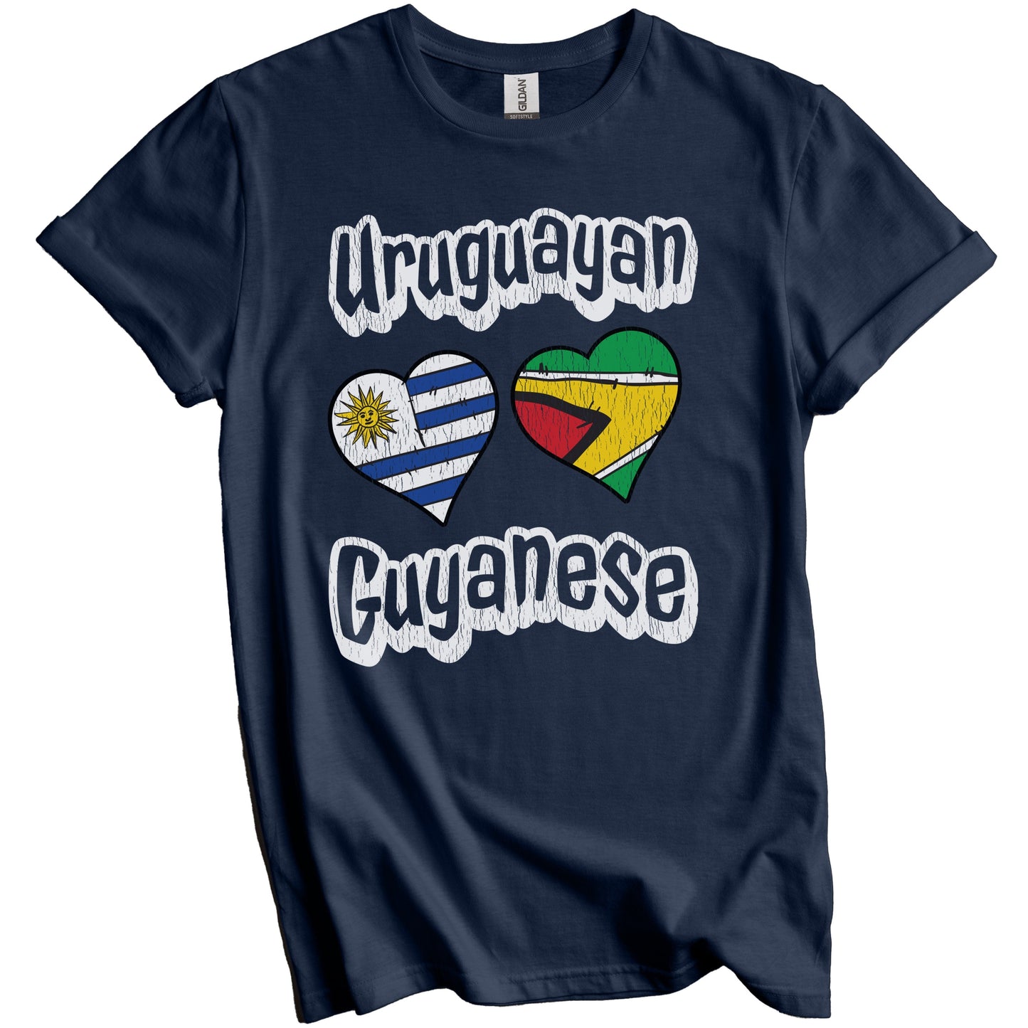 Uruguayan Guyanese Flag Heart Combo Uruguay Guyana Distressed T-Shirt