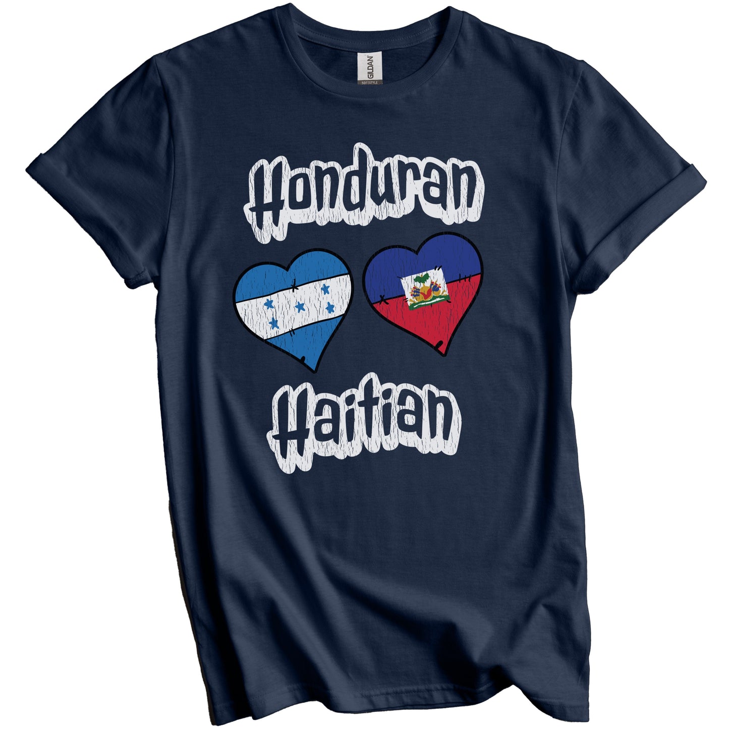 Honduran Haitian Flag Heart Combo Honduras Haiti Distressed T-Shirt