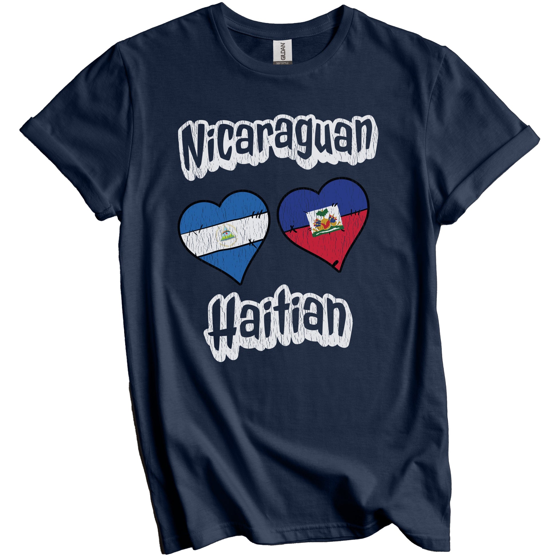 Nicaraguan Haitian Flag Heart Combo Nicaragua Haiti Distressed T-Shirt