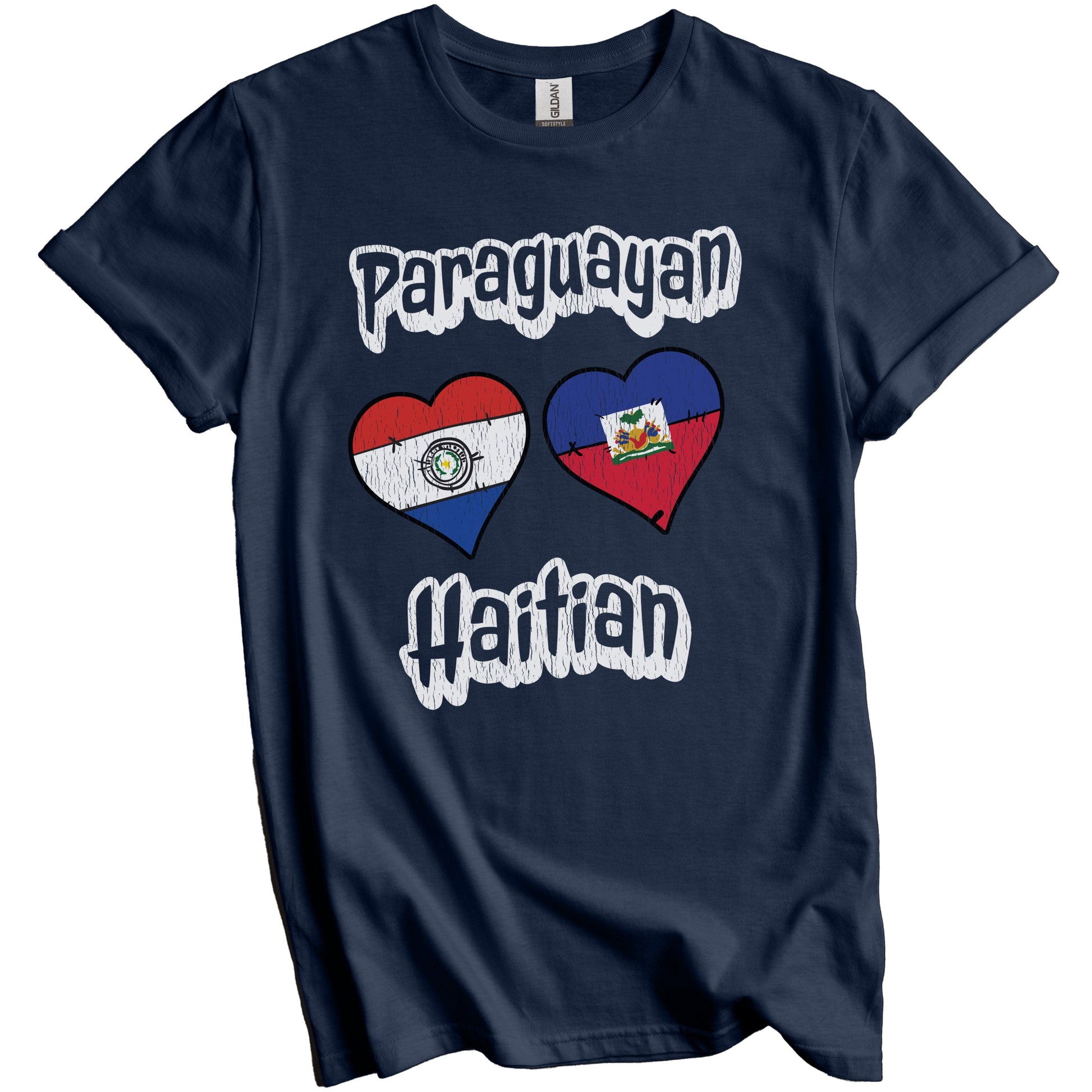 Paraguayan Haitian Flag Heart Combo Paraguay Haiti Distressed T-Shirt