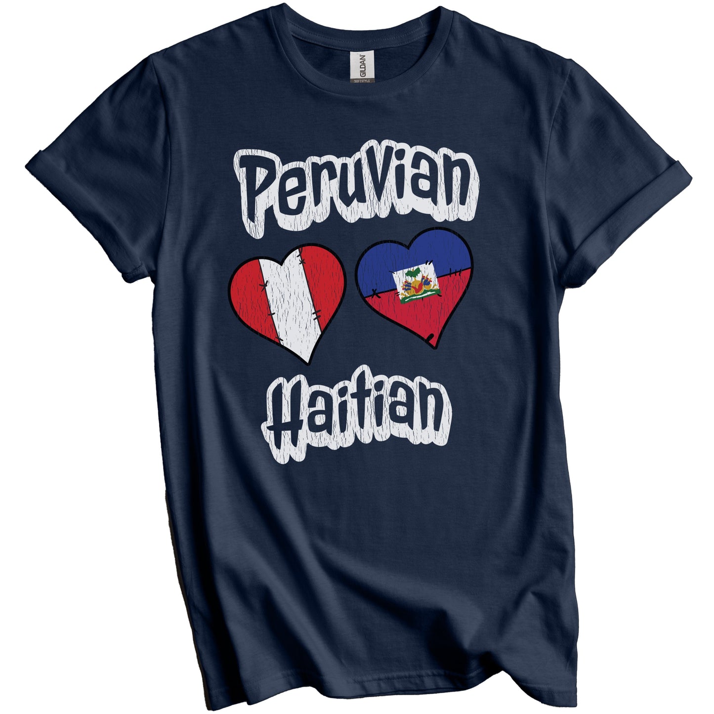 Peruvian Haitian Flag Heart Combo Peru Haiti Distressed T-Shirt