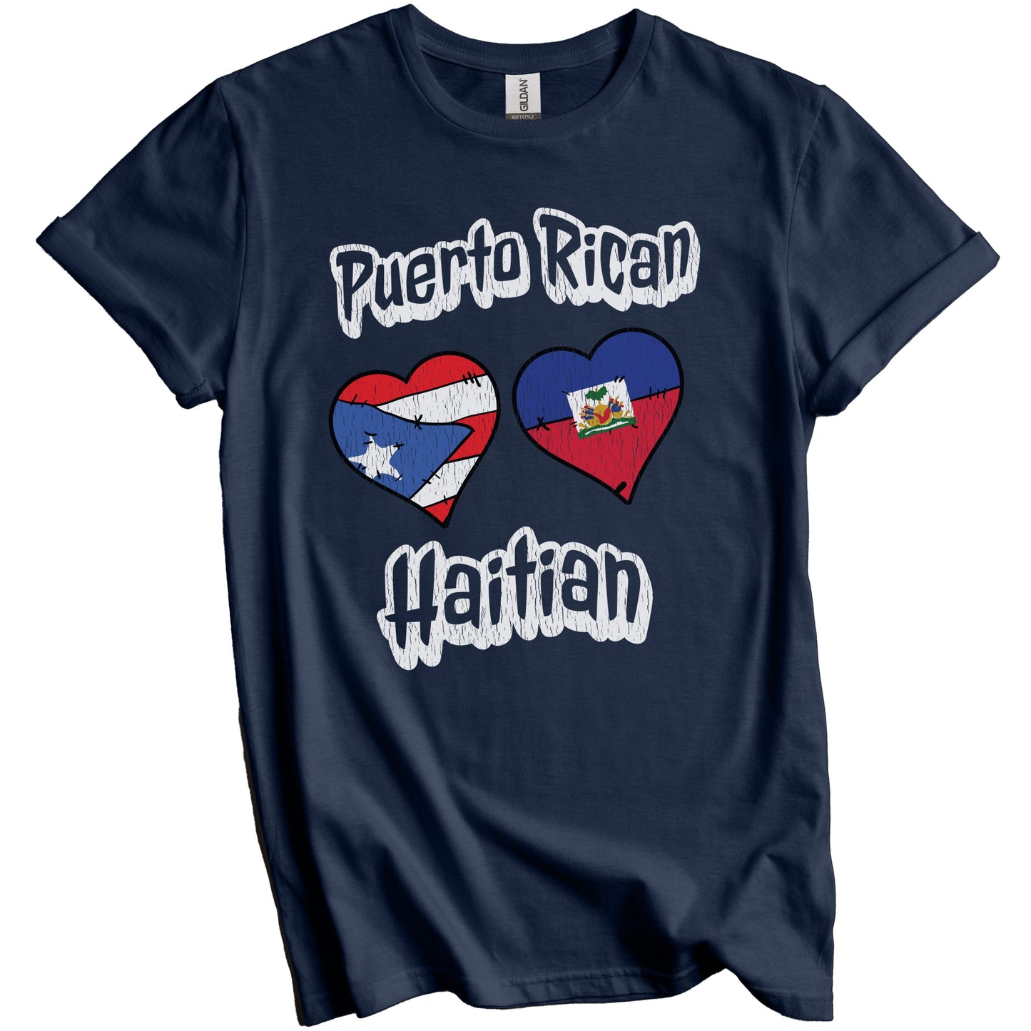 Puerto Rican Haitian Flag Heart Combo Puerto Rico Haiti Distressed T-Shirt