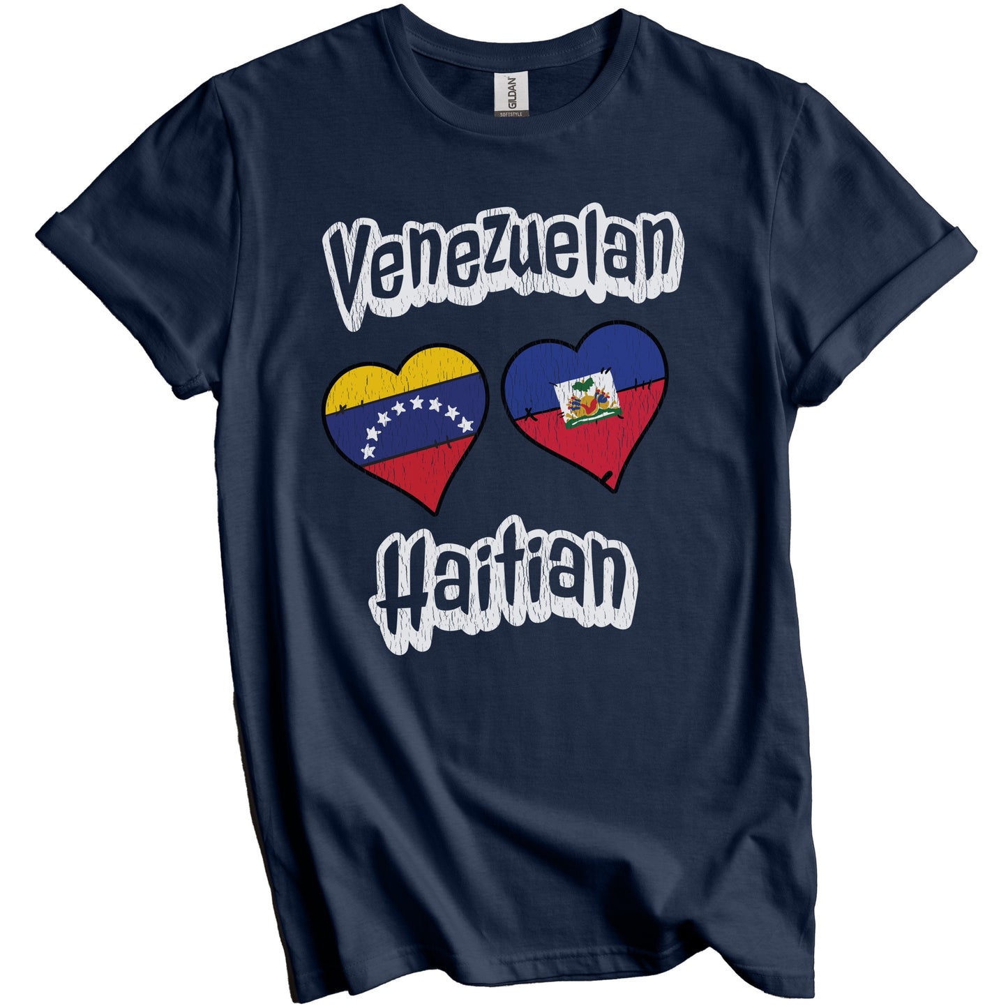 Venezuelan Haitian Flag Heart Combo Venezuela Haiti Distressed T-Shirt