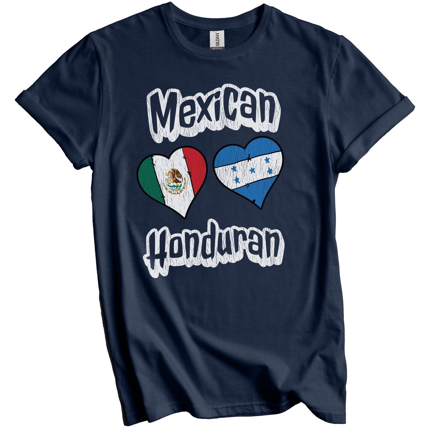 Mexican Honduran Flag Heart Combo Mexico Honduras Distressed T-Shirt