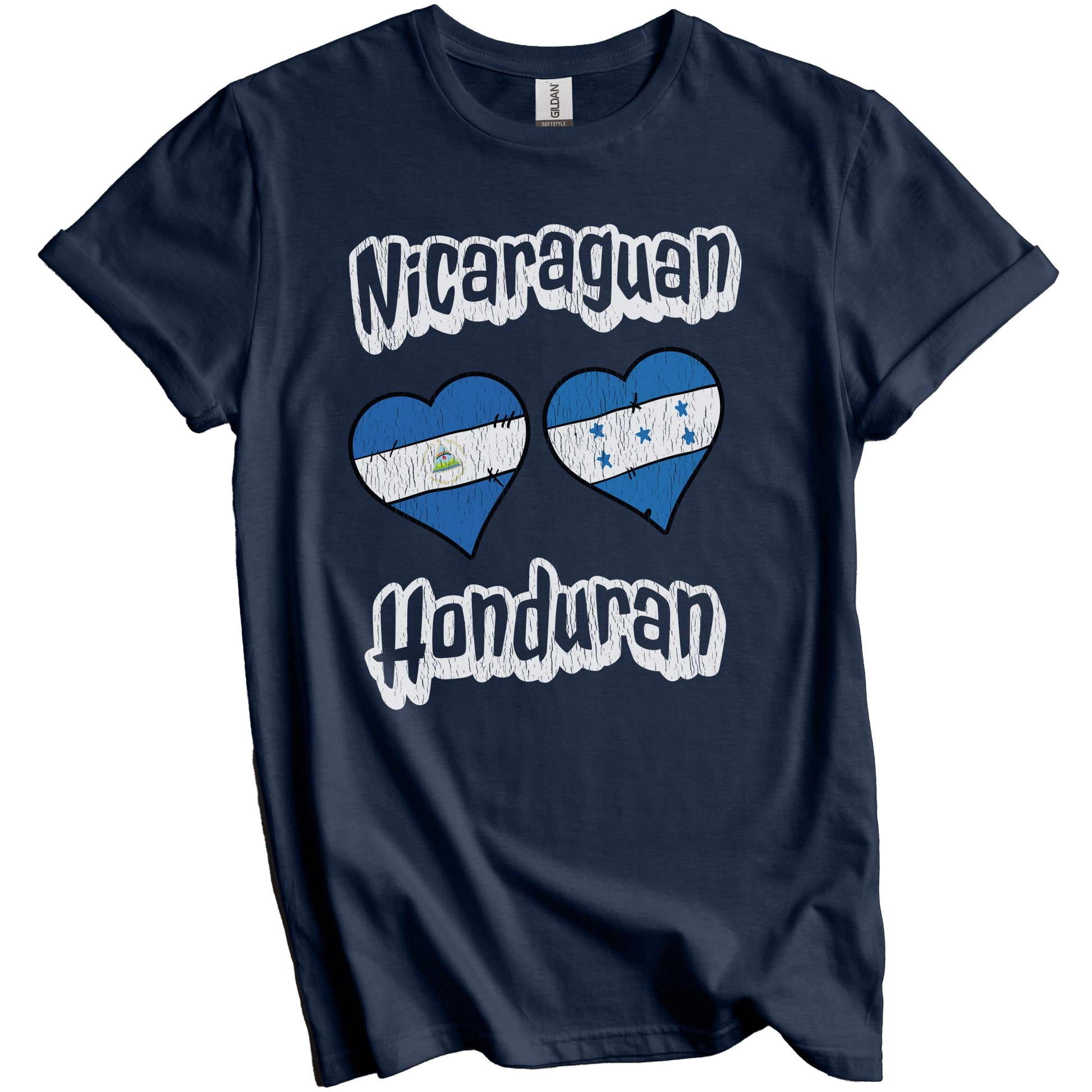 Nicaraguan Honduran Flag Heart Combo Nicaragua Honduras Distressed T-Shirt