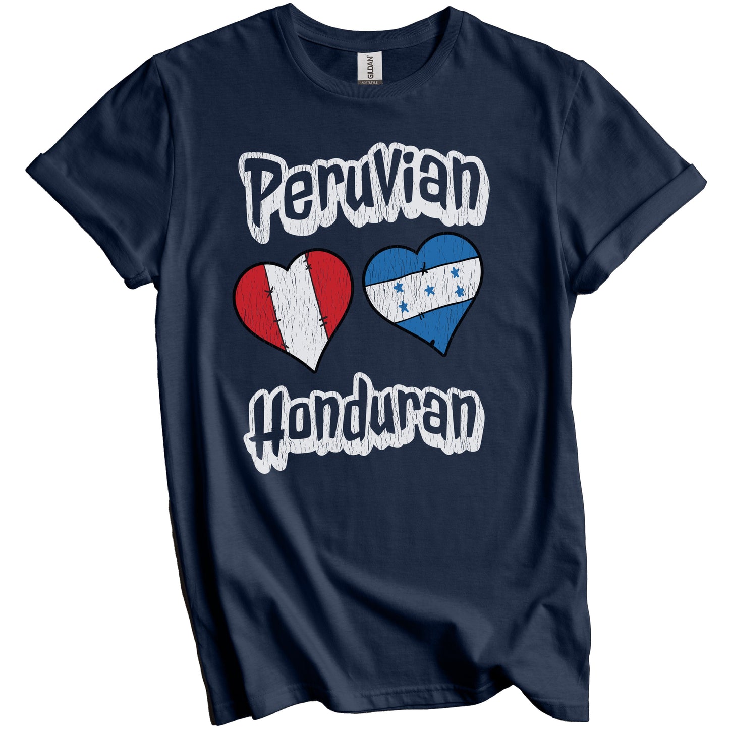 Peruvian Honduran Flag Heart Combo Peru Honduras Distressed T-Shirt