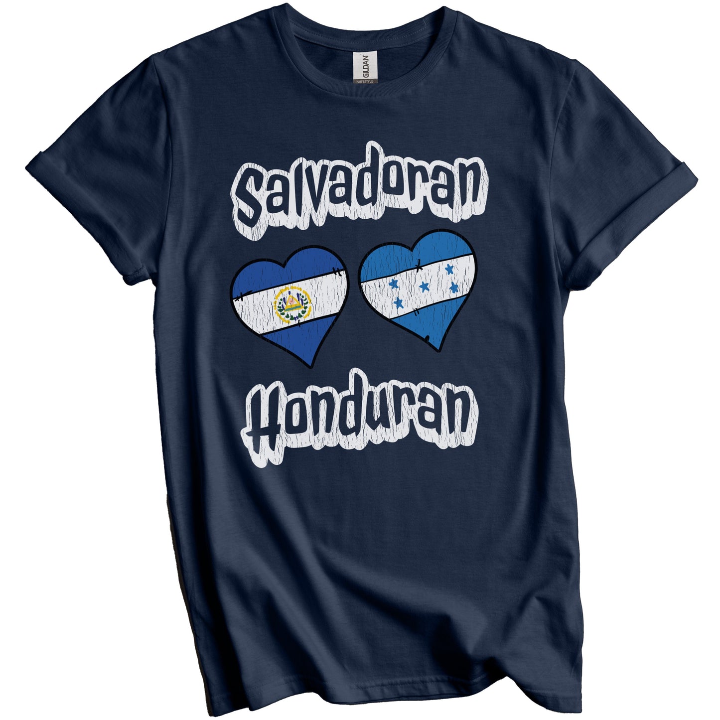 Salvadoran Honduran Flag Heart Combo El Salvador Honduras Distressed T-Shirt