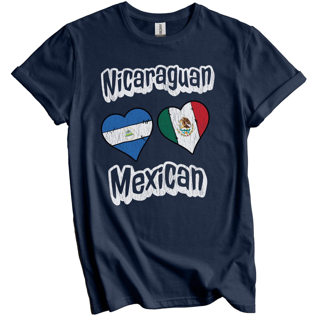 Nicaraguan Mexican Flag Heart Combo Nicaragua Mexico Distressed T-Shirt
