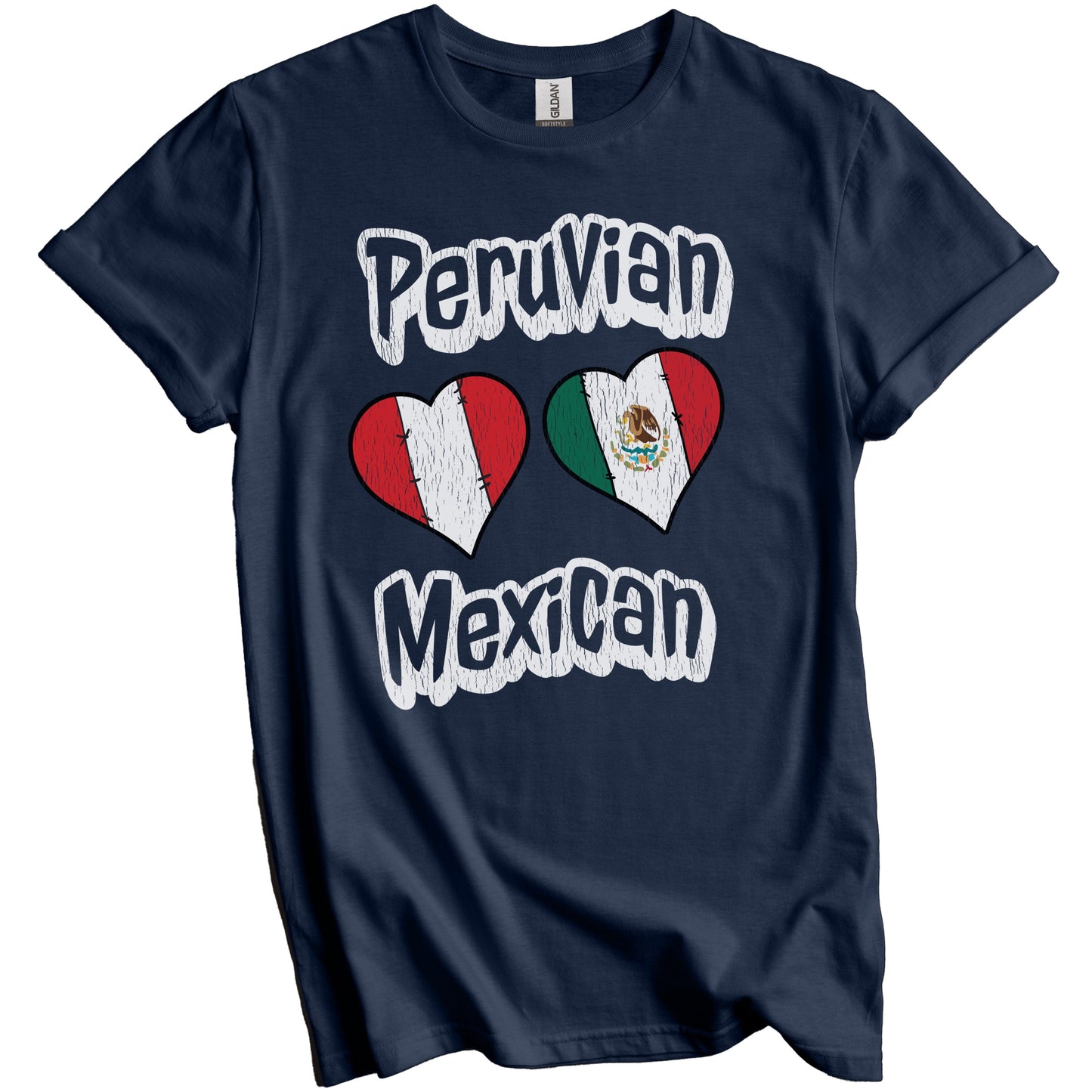Peruvian Mexican Flag Heart Combo Peru Mexico Distressed T-Shirt