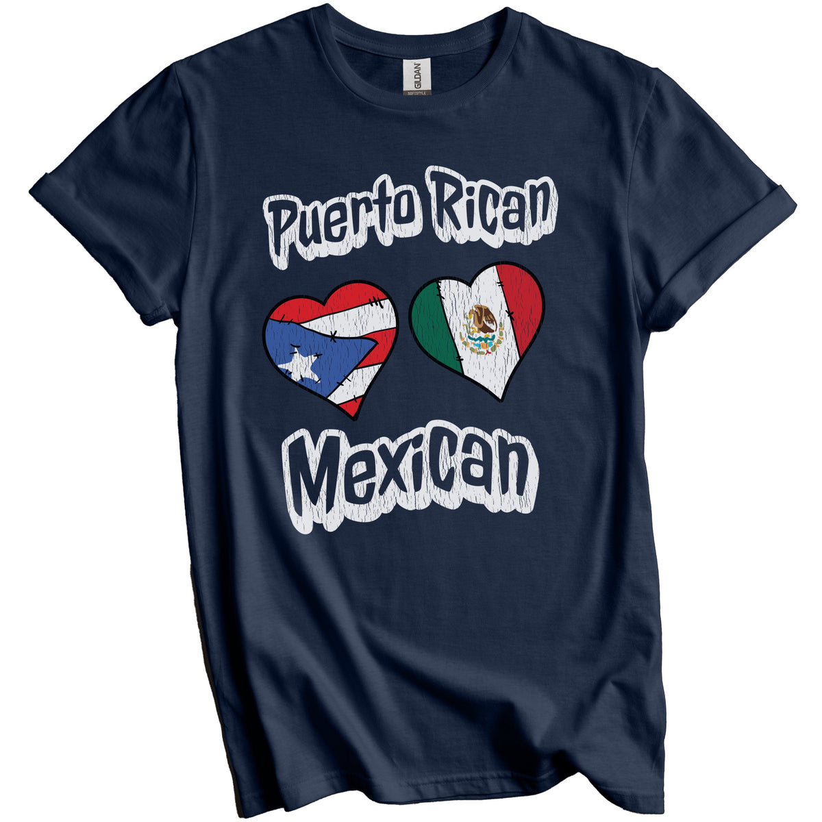 Puerto Rican Mexican Flag Heart Combo Puerto Rico Mexico Distressed T-Shirt