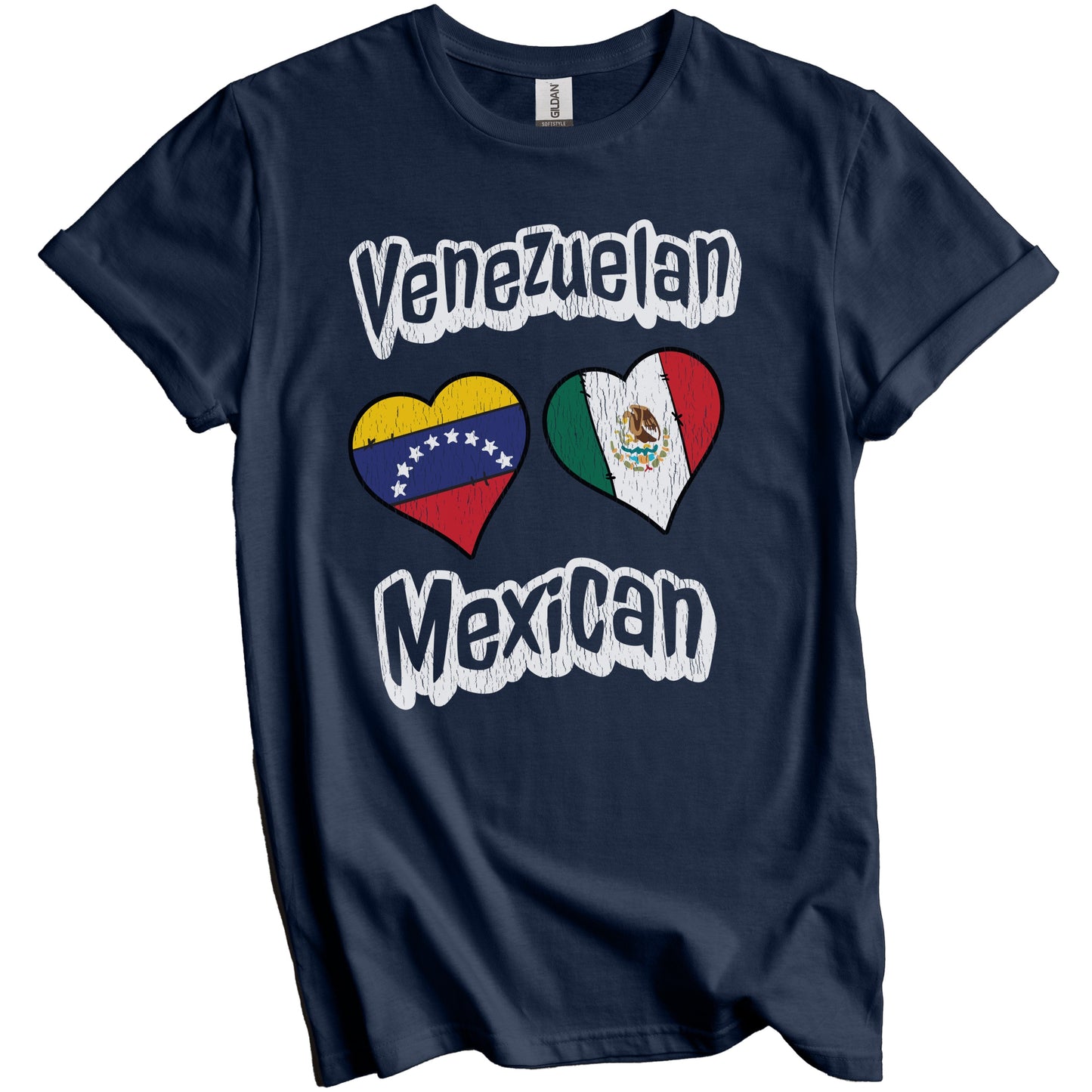 Venezuelan Mexican Flag Heart Combo Venezuela Mexico Distressed T-Shirt