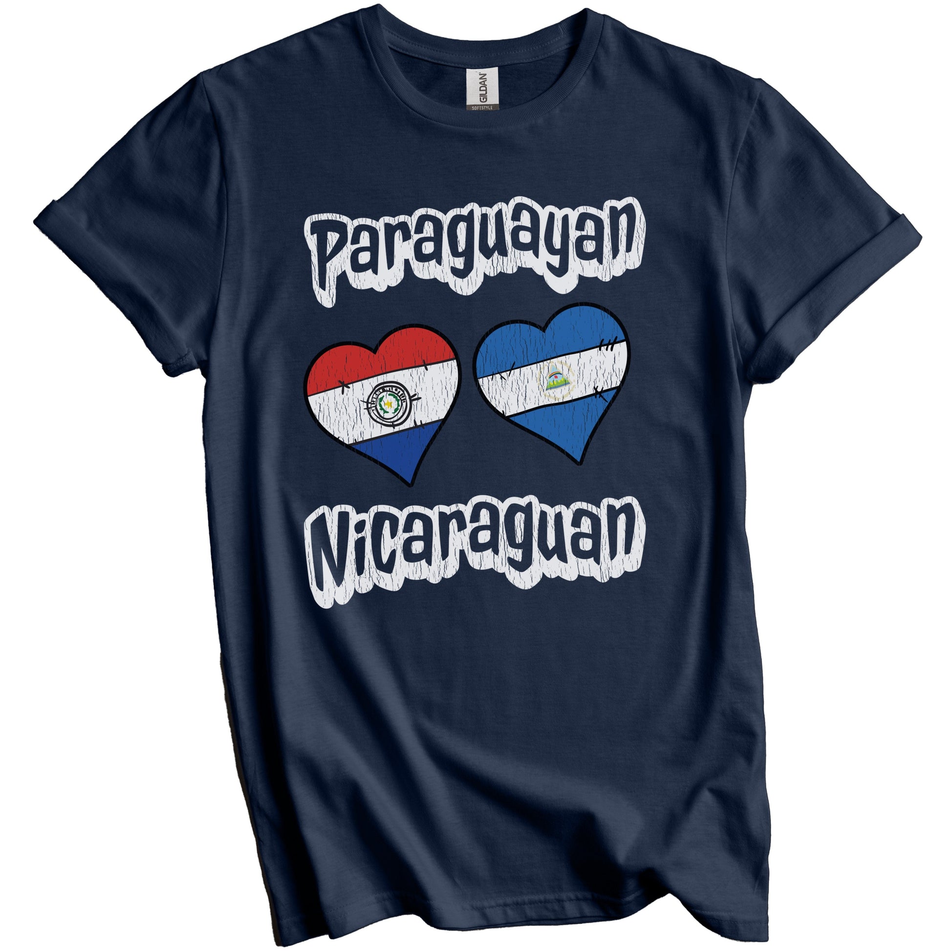 Paraguayan Nicaraguan Flag Heart Combo Paraguay Nicaragua Distressed T-Shirt