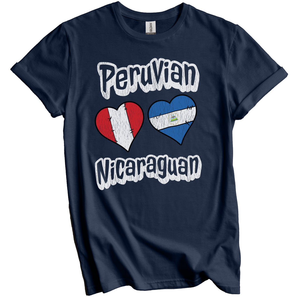 Peruvian Nicaraguan Flag Heart Combo Peru Nicaragua Distressed T-Shirt