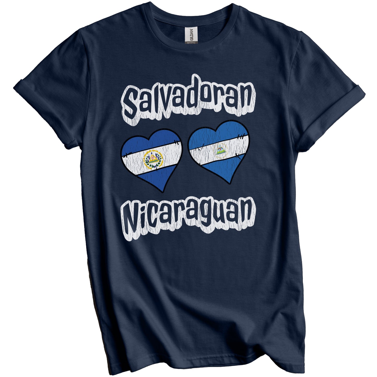 Salvadoran Nicaraguan Flag Heart Combo El Salvador Nicaragua Distressed T-Shirt