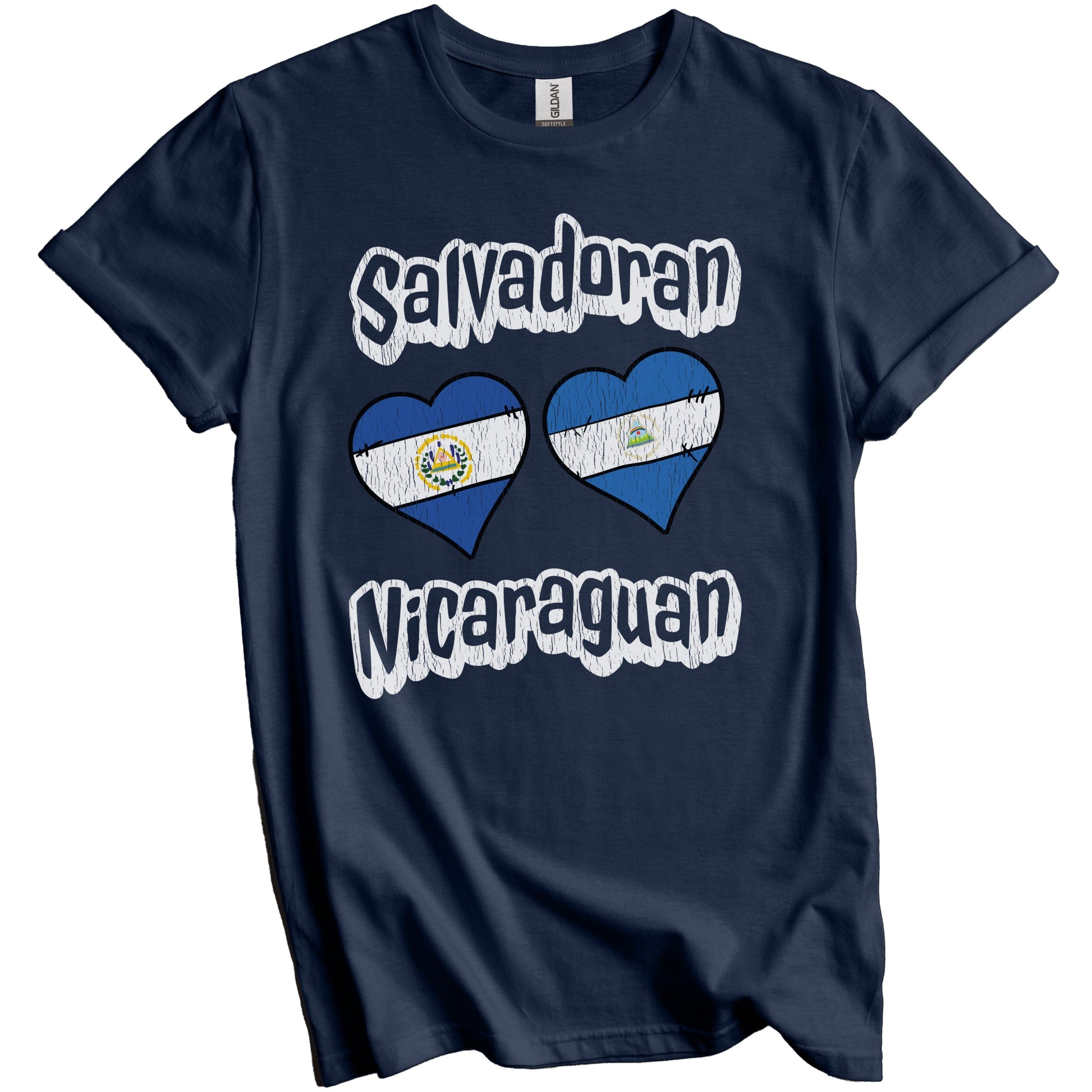 Salvadoran Nicaraguan Flag Heart Combo El Salvador Nicaragua Distressed T-Shirt