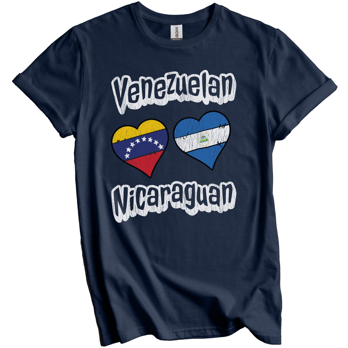 Venezuelan Nicaraguan Flag Heart Combo Venezuela Nicaragua Distressed T-Shirt