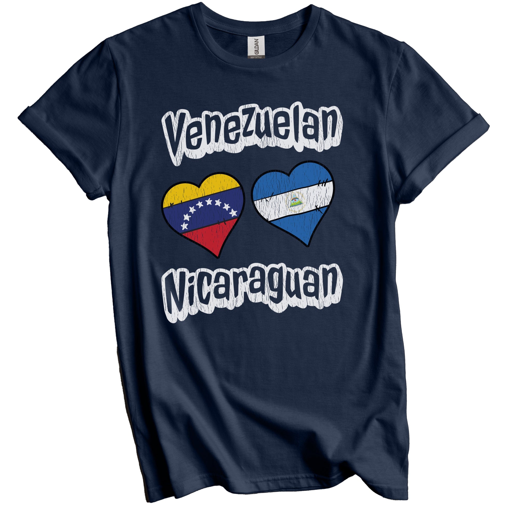 Venezuelan Nicaraguan Flag Heart Combo Venezuela Nicaragua Distressed T-Shirt