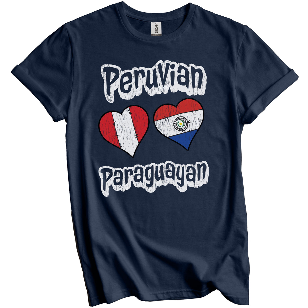 Peruvian Paraguayan Flag Heart Combo Peru Paraguay Distressed T-Shirt