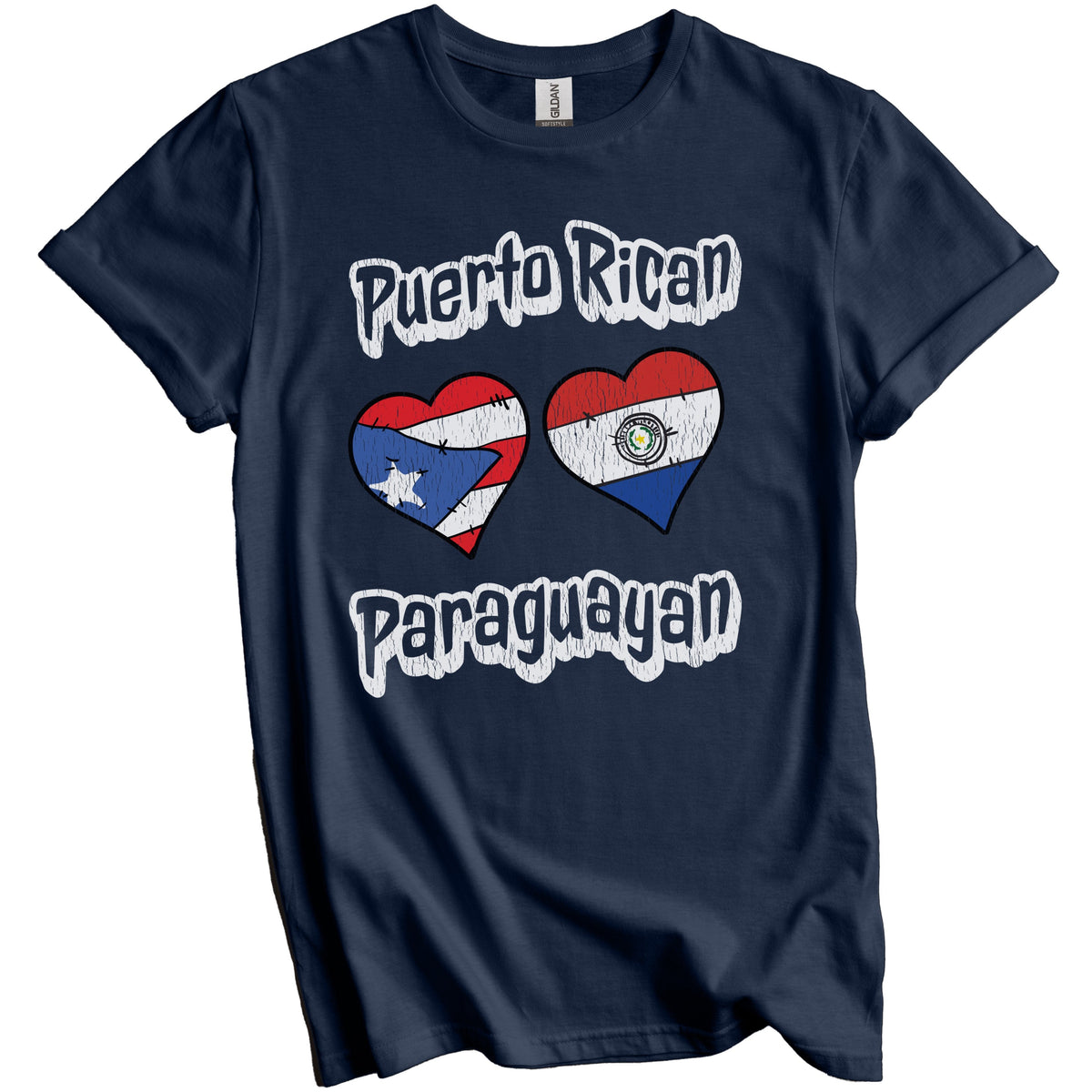 Puerto Rican Paraguayan Flag Hearts Puerto Rico Paraguay Distressed T-Shirt