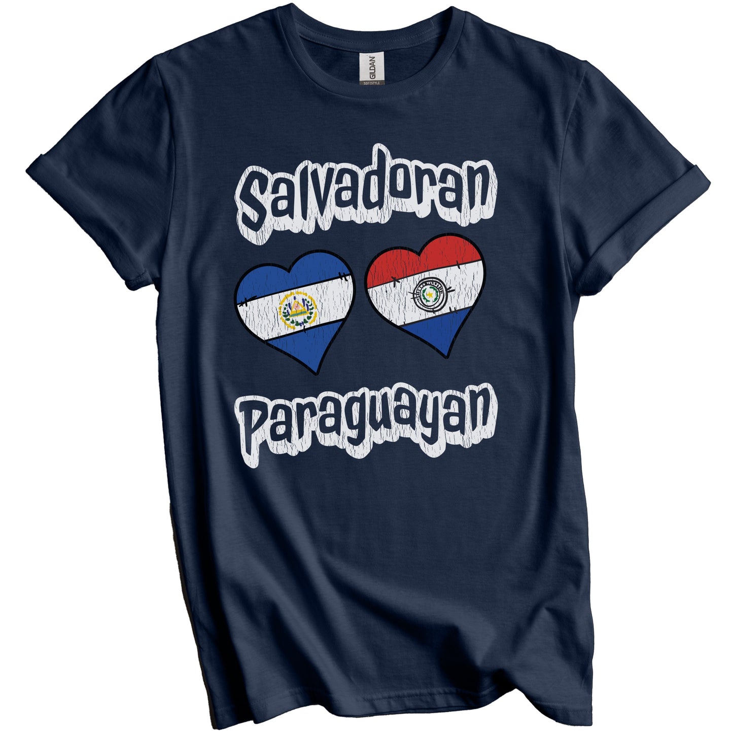 Salvadoran Paraguayan Flag Heart Combo El Salvador Paraguay Distressed T-Shirt