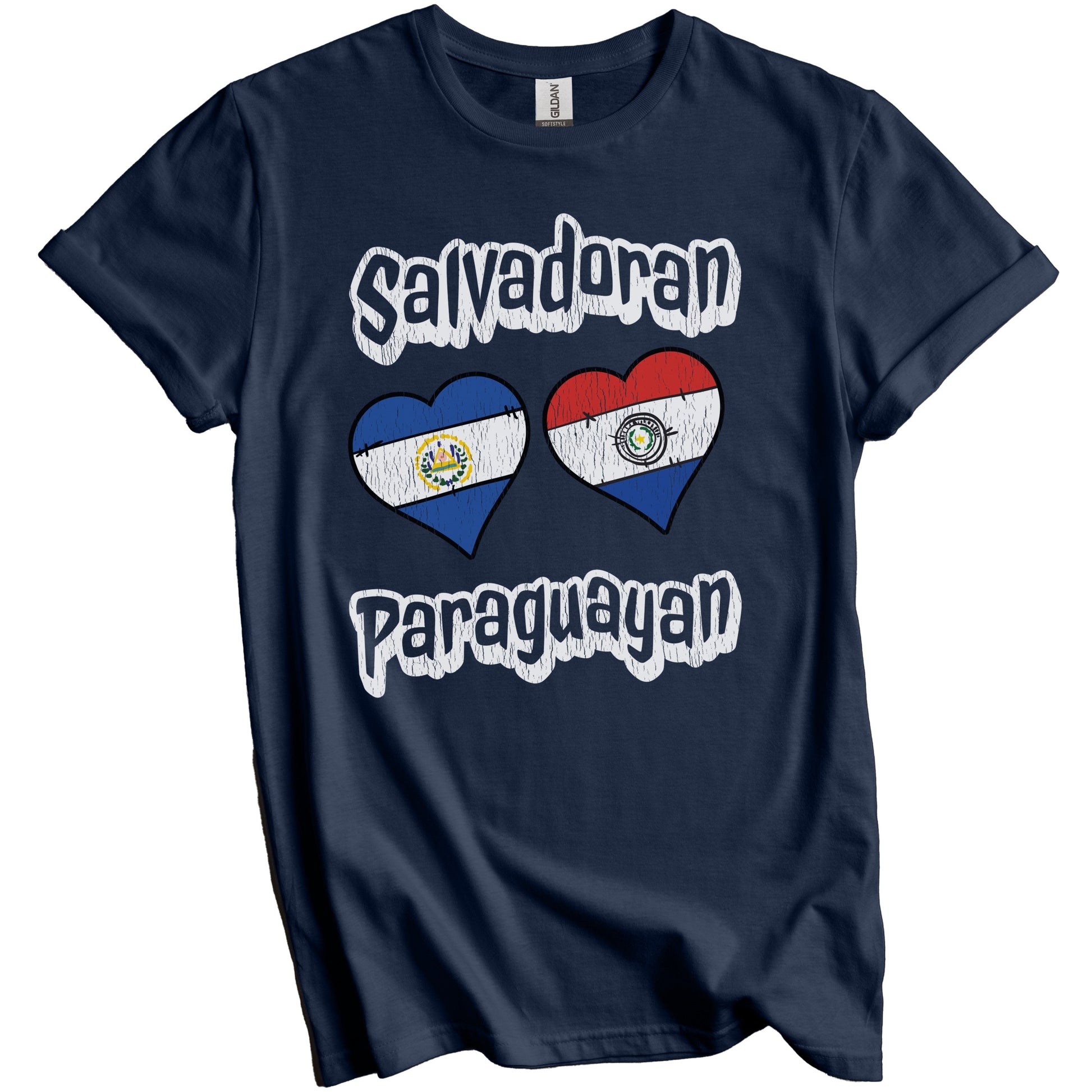 Salvadoran Paraguayan Flag Heart Combo El Salvador Paraguay Distressed T-Shirt