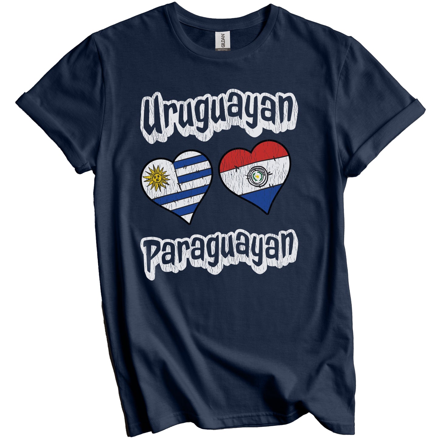 Uruguayan Paraguayan Flag Heart Combo Uruguay Paraguay Distressed T-Shirt