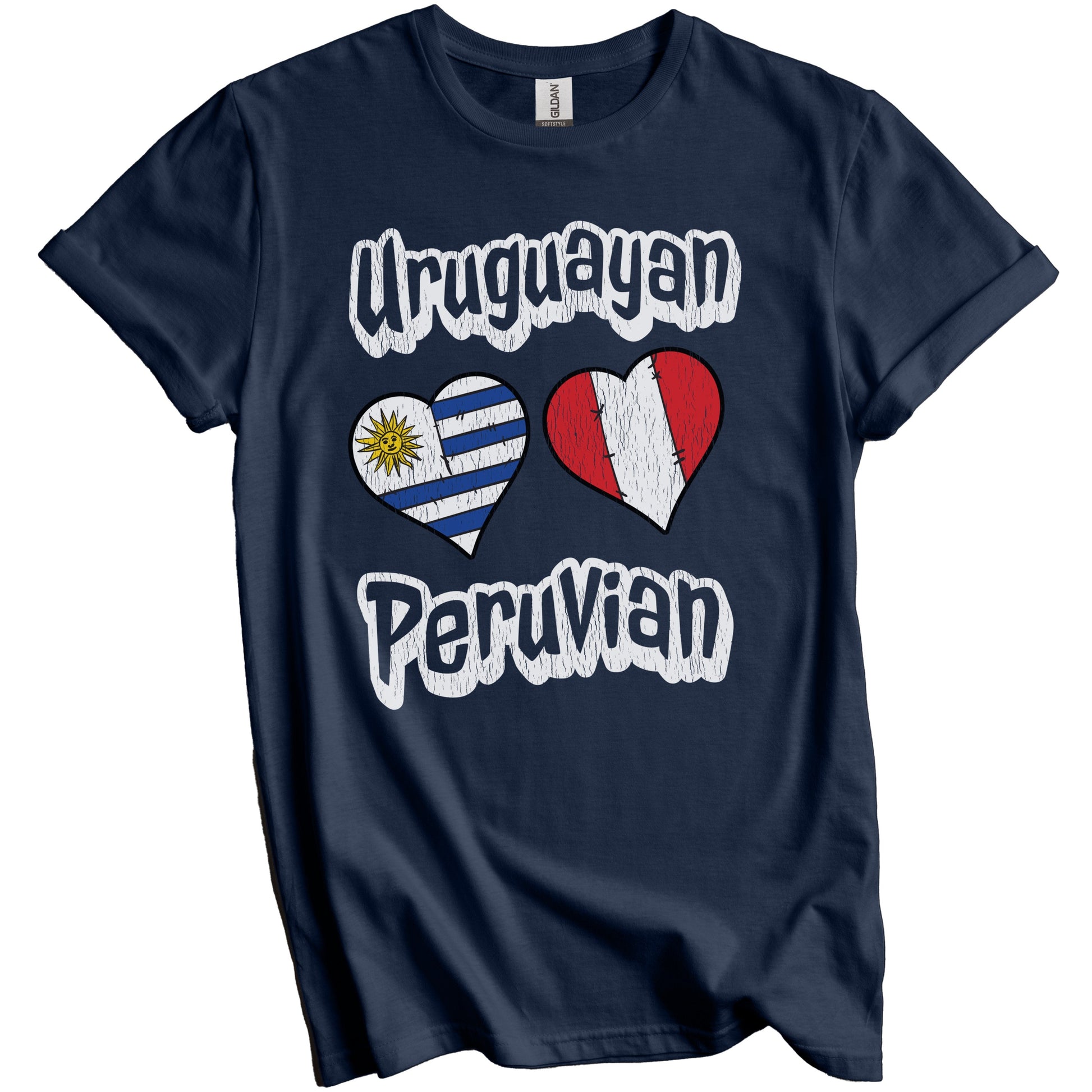 Uruguayan Peruvian Flag Heart Combo Uruguay Peru Distressed T-Shirt ...