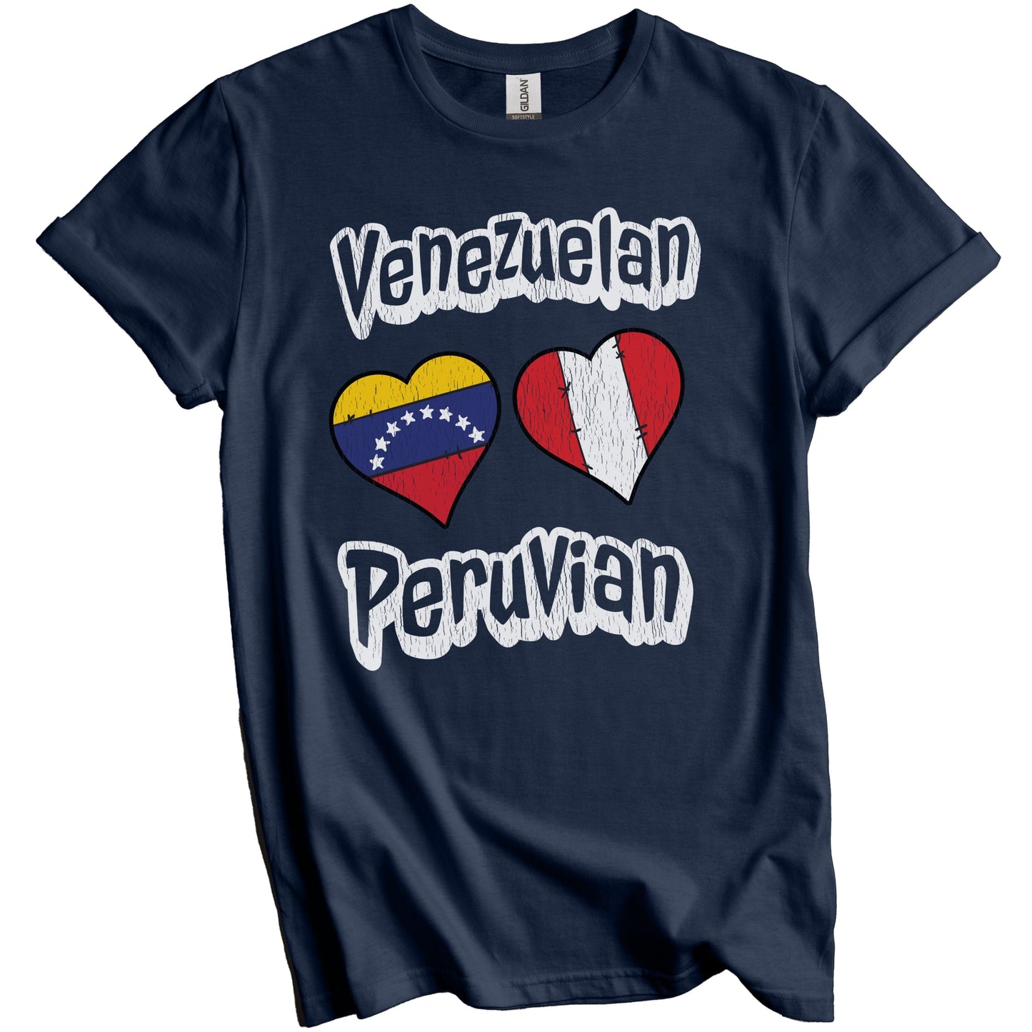 Venezuelan Peruvian Flag Heart Combo Venezuela Peru Distressed T-Shirt
