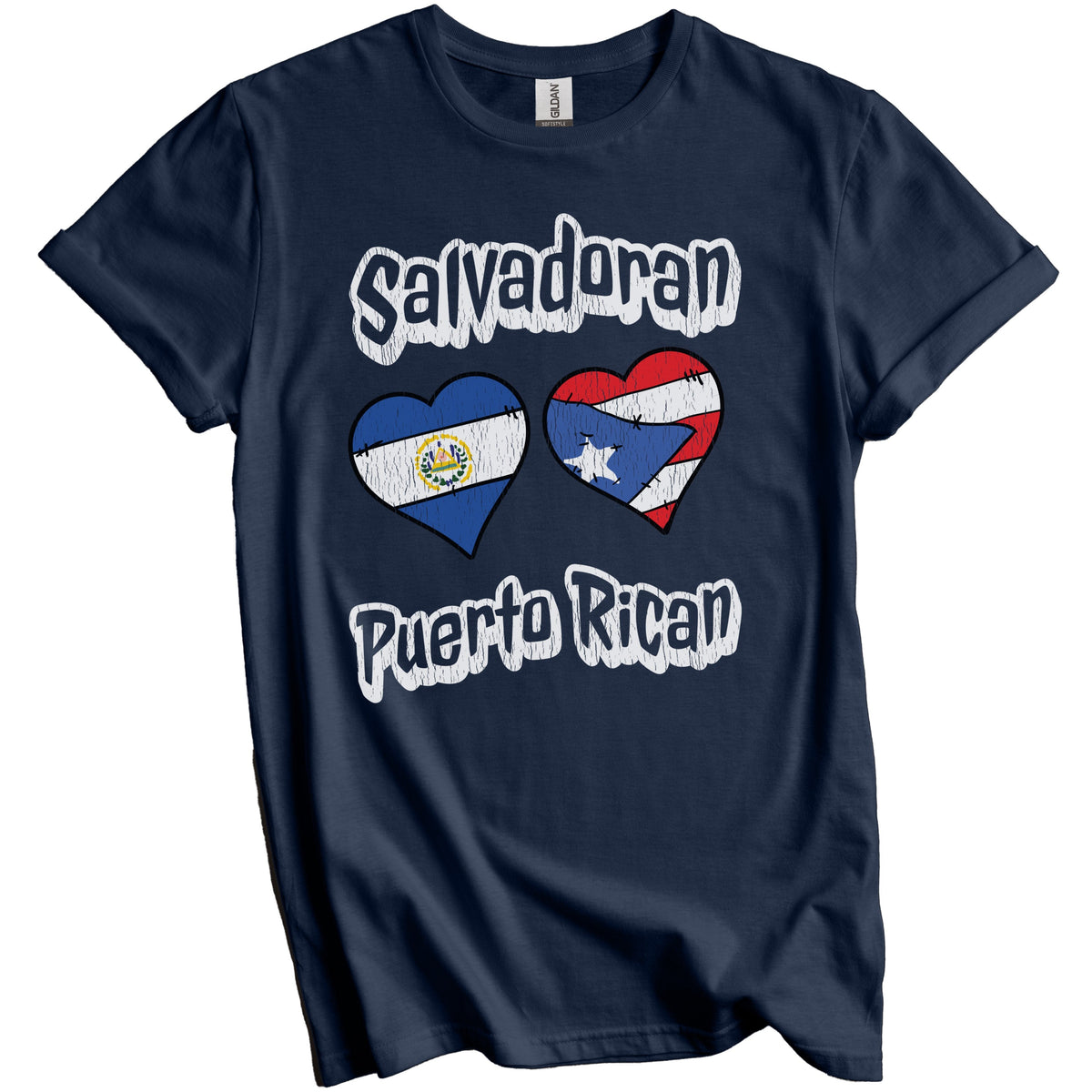 Salvadoran Puerto Rican Flag Hearts El Salvador Puerto Rico Distressed T-Shirt